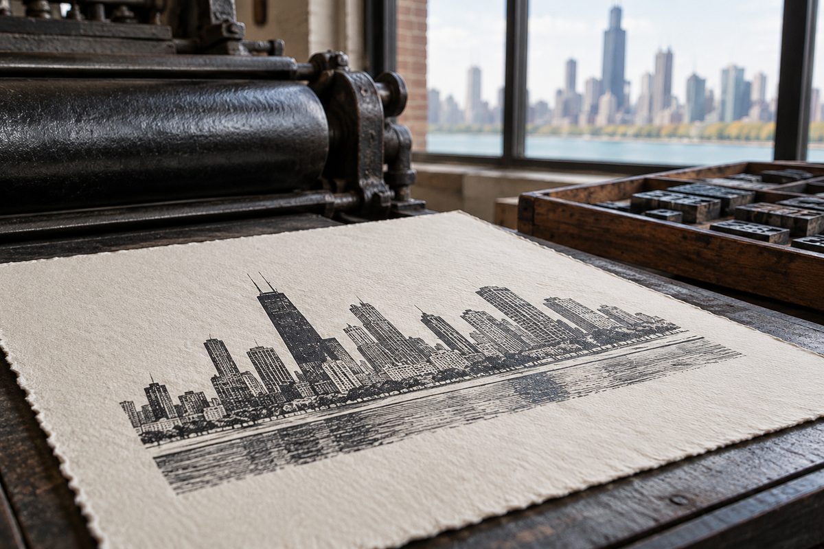 Letterpress printed title page with deep tactile impression into thick cotton rag paper